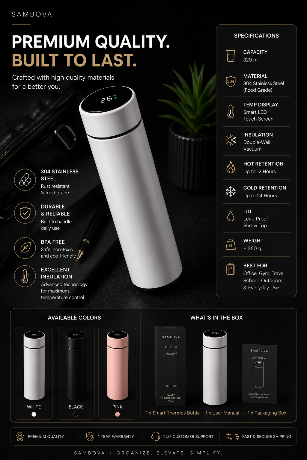 TempSense™ Smart Thermos Bottle | SAMBOVA
