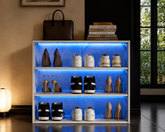 Luxury LED Shoe Storage Cabinet – Glass Door Sneaker Display Organizer | SAMBOVA