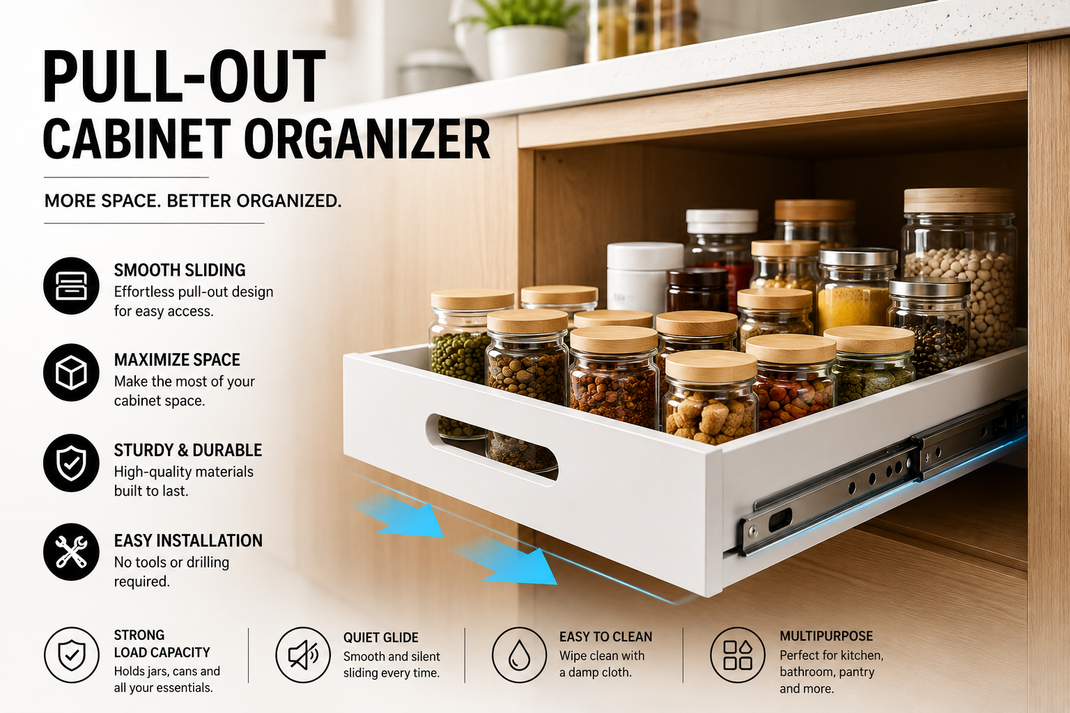 Pull-Out Cabinet Organizer Drawer – Sliding Kitchen & Pantry Storage | SAMBOVA