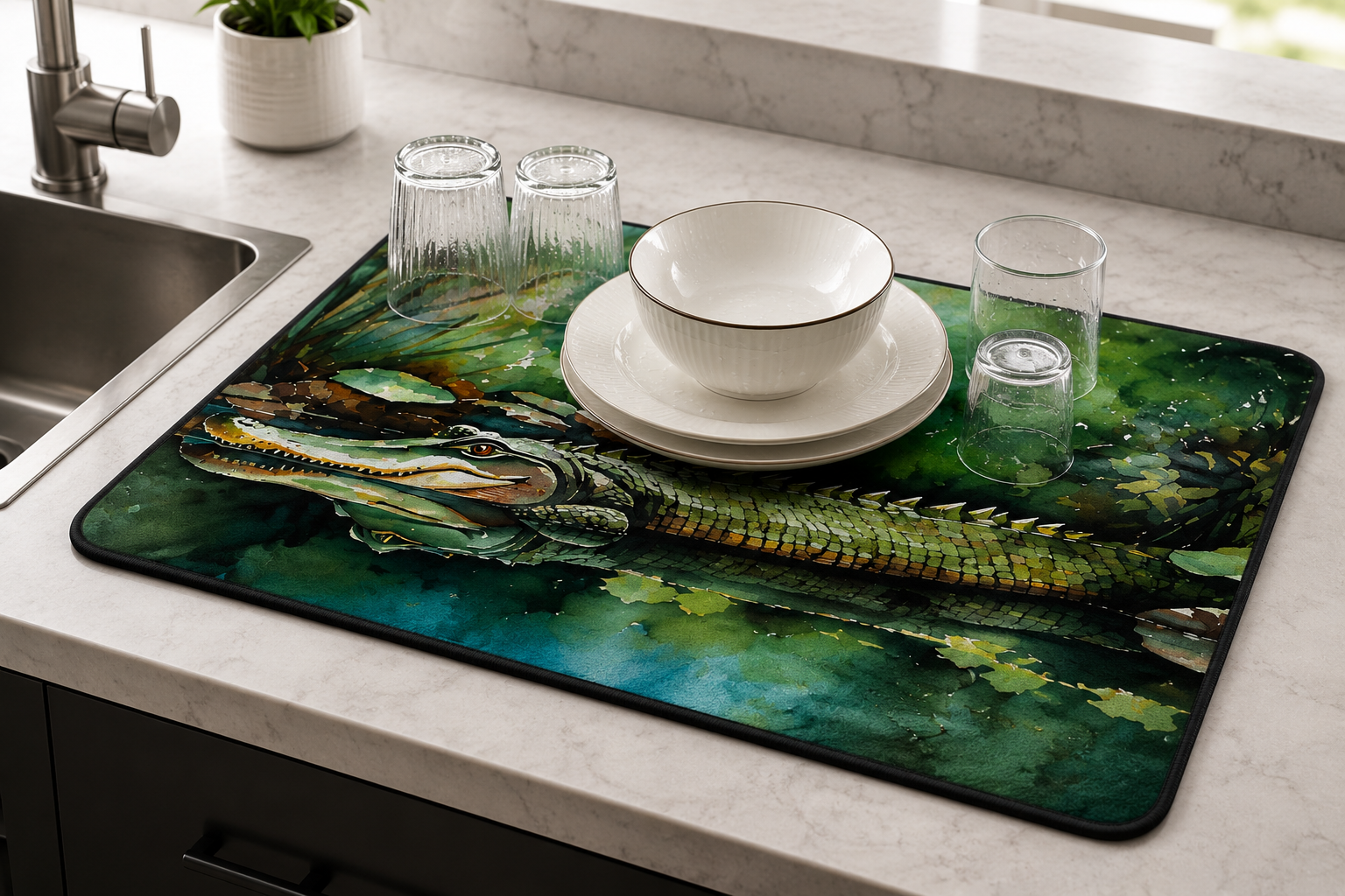 Alligator Dish Drying Mat – Super Absorbent Kitchen Counter Drying Pad | SAMBOVA