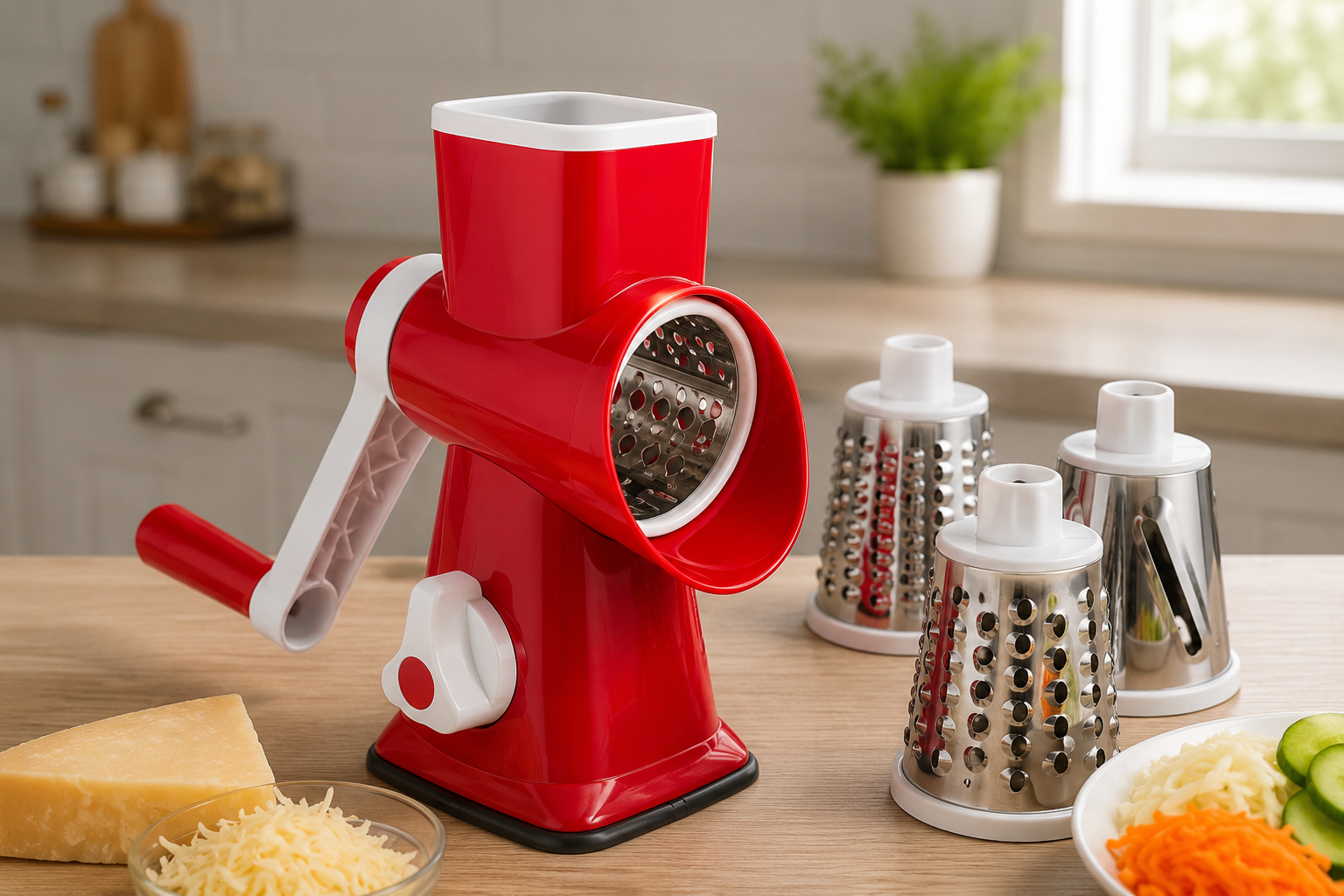 Multi-Function Rotary Vegetable & Cheese Chopper – 3 Interchangeable Blades | SAMBOVA