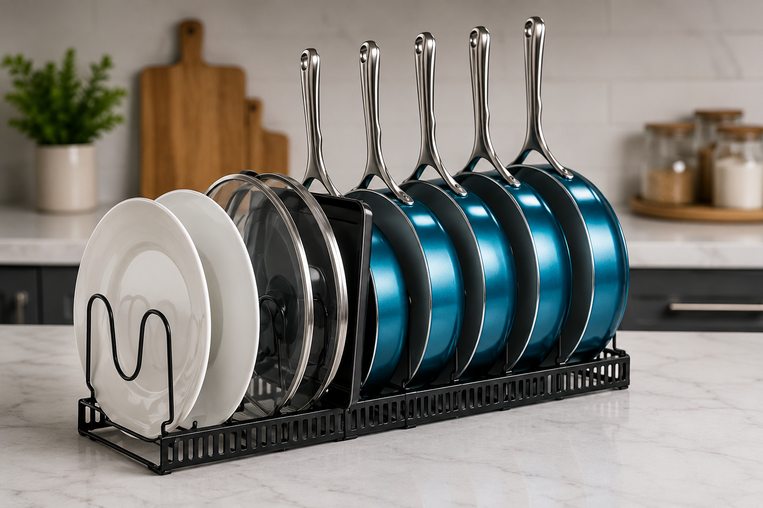 Expandable Pots & Pans Organizer Rack – Adjustable Kitchen Cabinet Storage | SAMBOVA