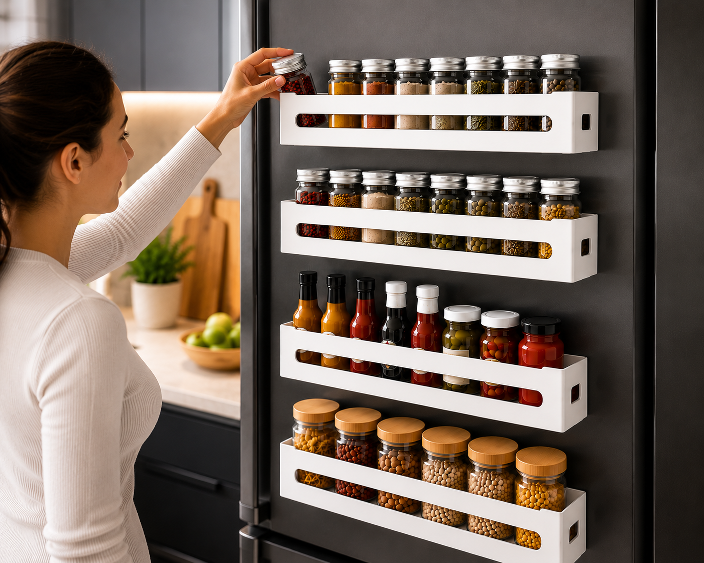 Magnetic Fridge Spice Rack Organizer | Space-Saving Kitchen Storage