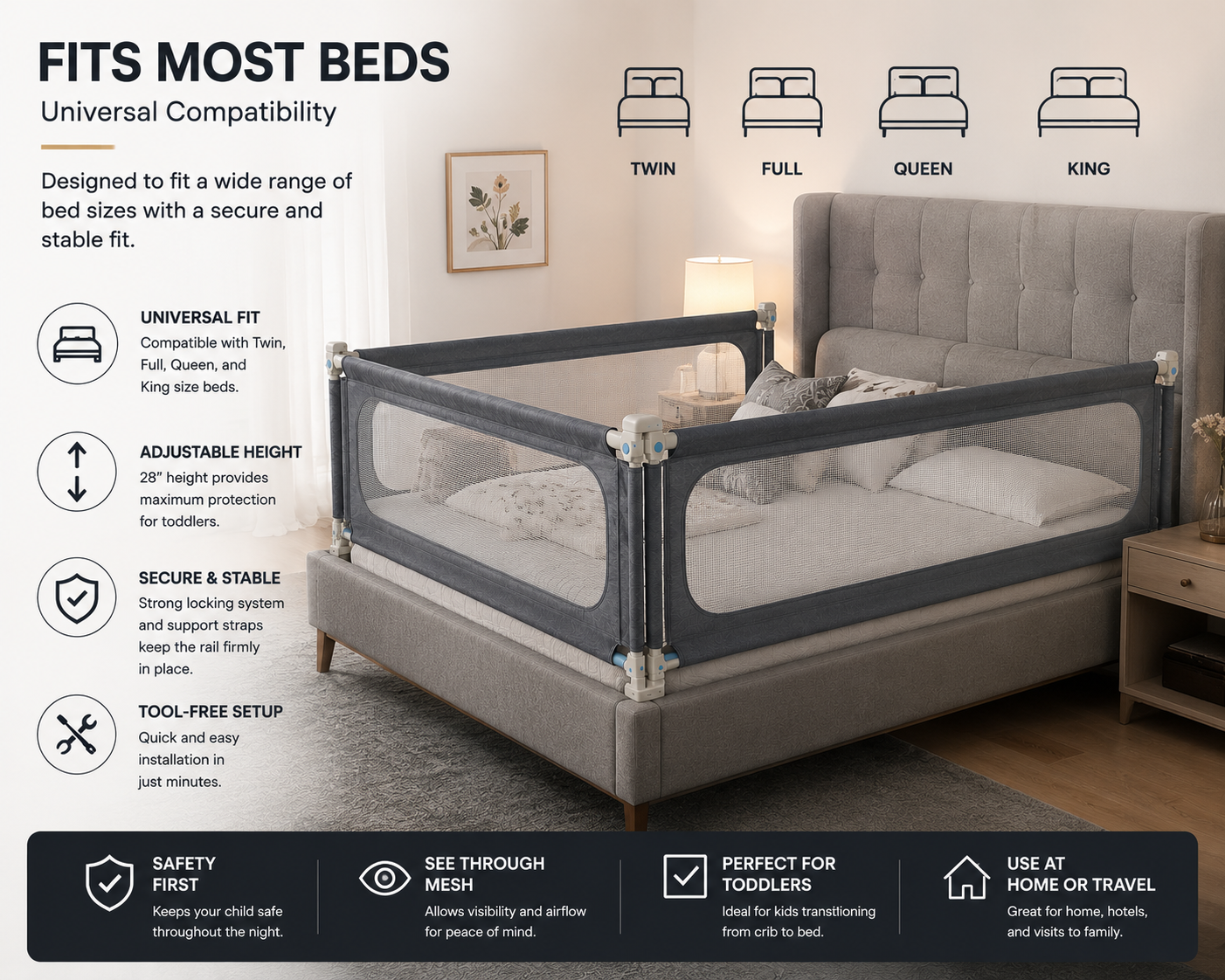 SafeNest™ Adjustable Bed Rail | SAMBOVA