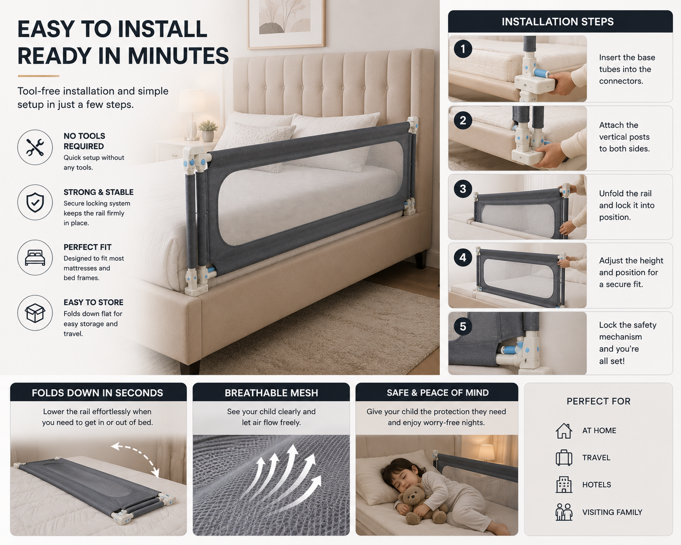 SafeNest™ Adjustable Bed Rail | SAMBOVA