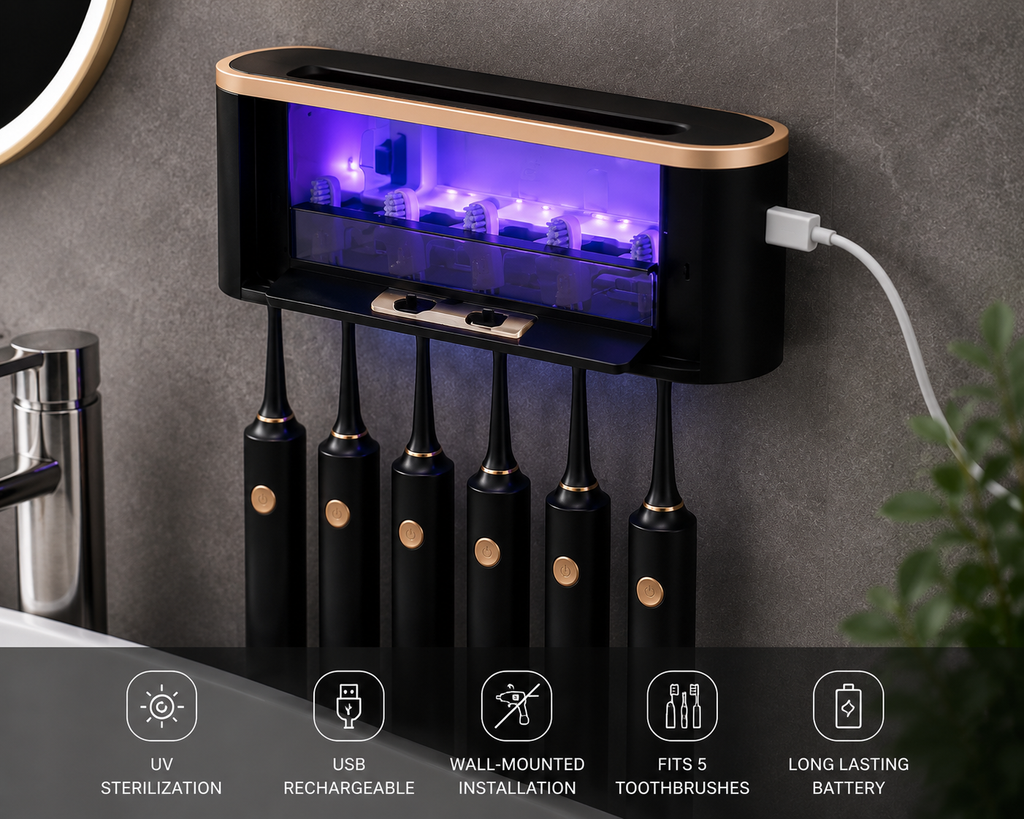 Wall-Mounted UV Toothbrush Sterilizer & Holder – USB Rechargeable  | SAMBOVA