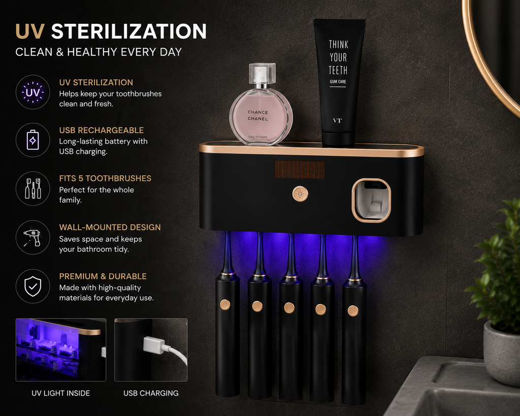 Wall-Mounted UV Toothbrush Sterilizer & Holder – USB Rechargeable  | SAMBOVA
