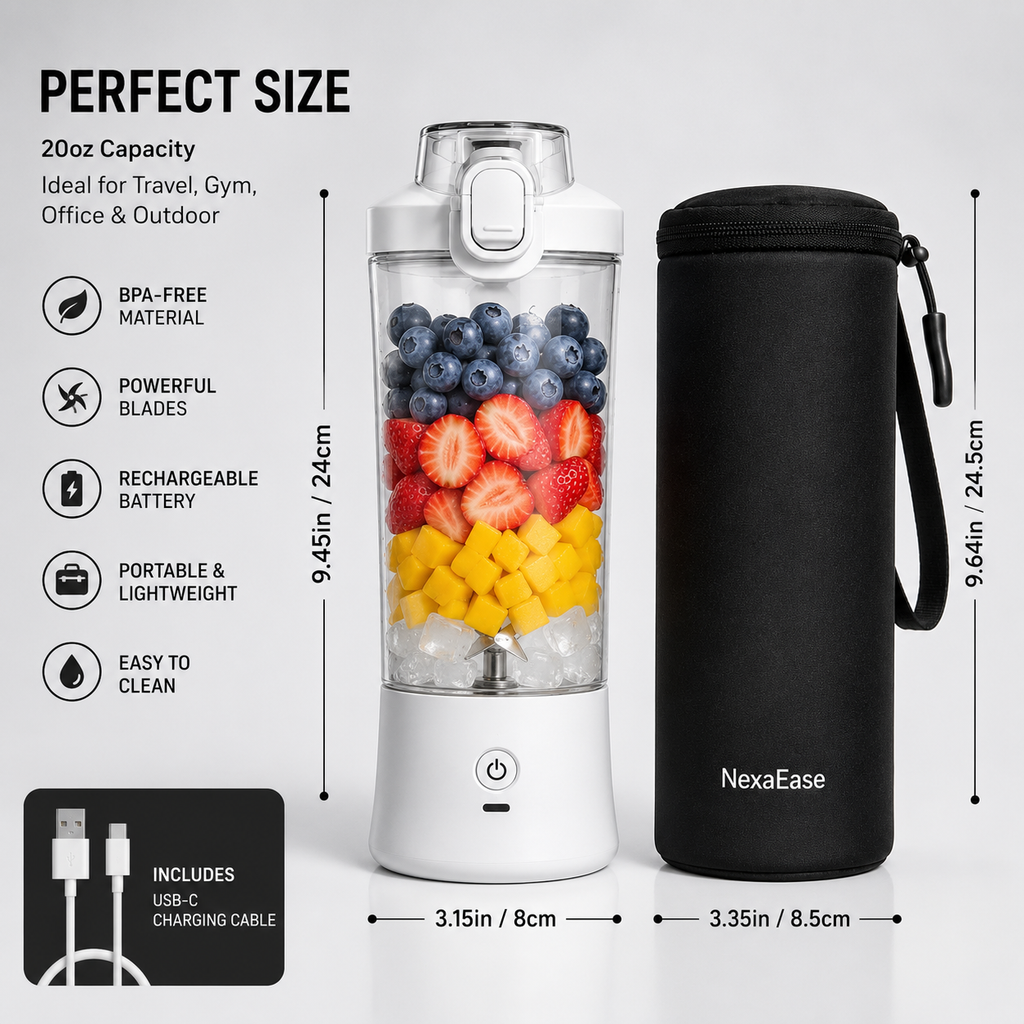Portable Blender with Insulated Sleeve – 20oz Personal Smoothie Maker