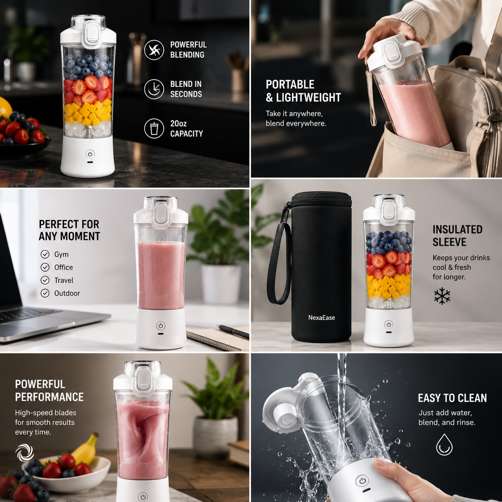 Portable Blender with Insulated Sleeve – 20oz Personal Smoothie Maker