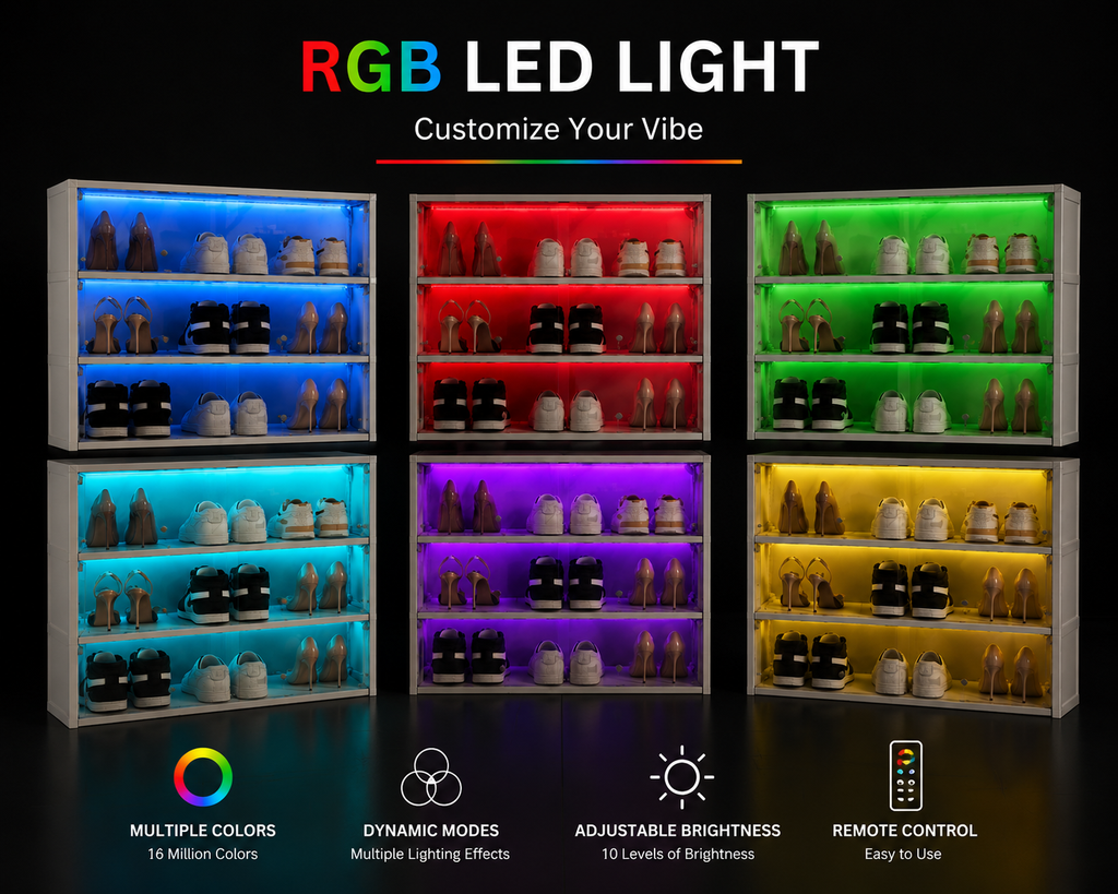 Luxury LED Shoe Storage Cabinet – Glass Door Sneaker Display Organizer | SAMBOVA