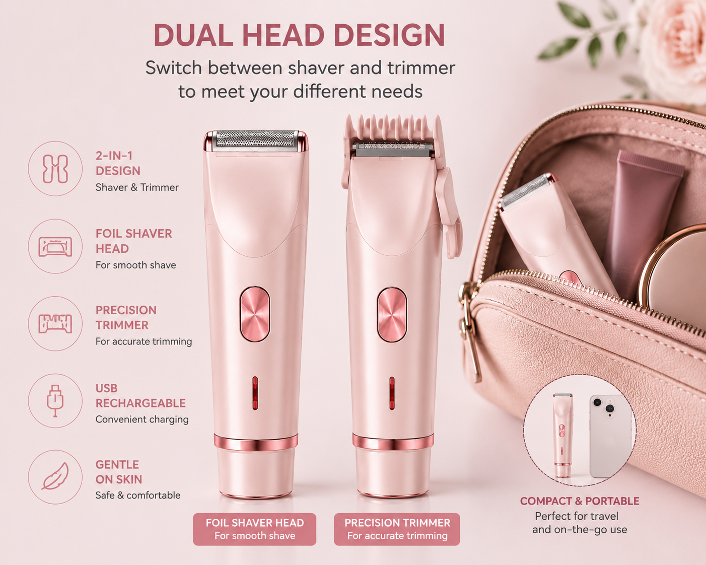 2-in-1 Women's Electric Hair Remover & Precision Trimmer – USB Rechargeable | SAMBOVA