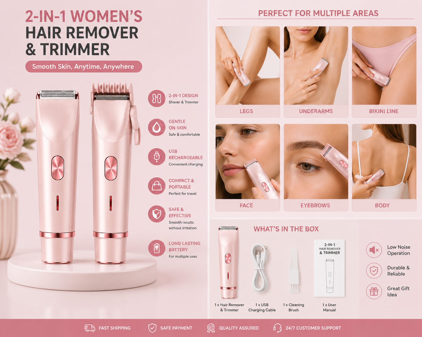 2-in-1 Women's Electric Hair Remover & Precision Trimmer – USB Rechargeable | SAMBOVA