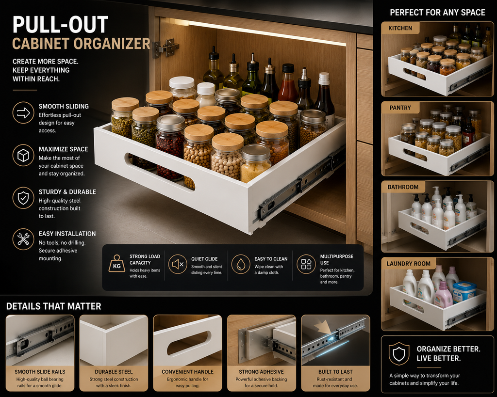 Pull-Out Cabinet Organizer Drawer – Sliding Kitchen & Pantry Storage | SAMBOVA
