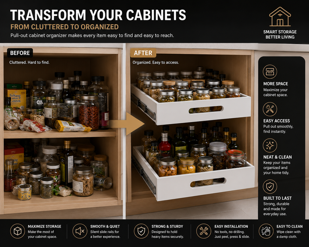 Pull-Out Cabinet Organizer Drawer – Sliding Kitchen & Pantry Storage | SAMBOVA