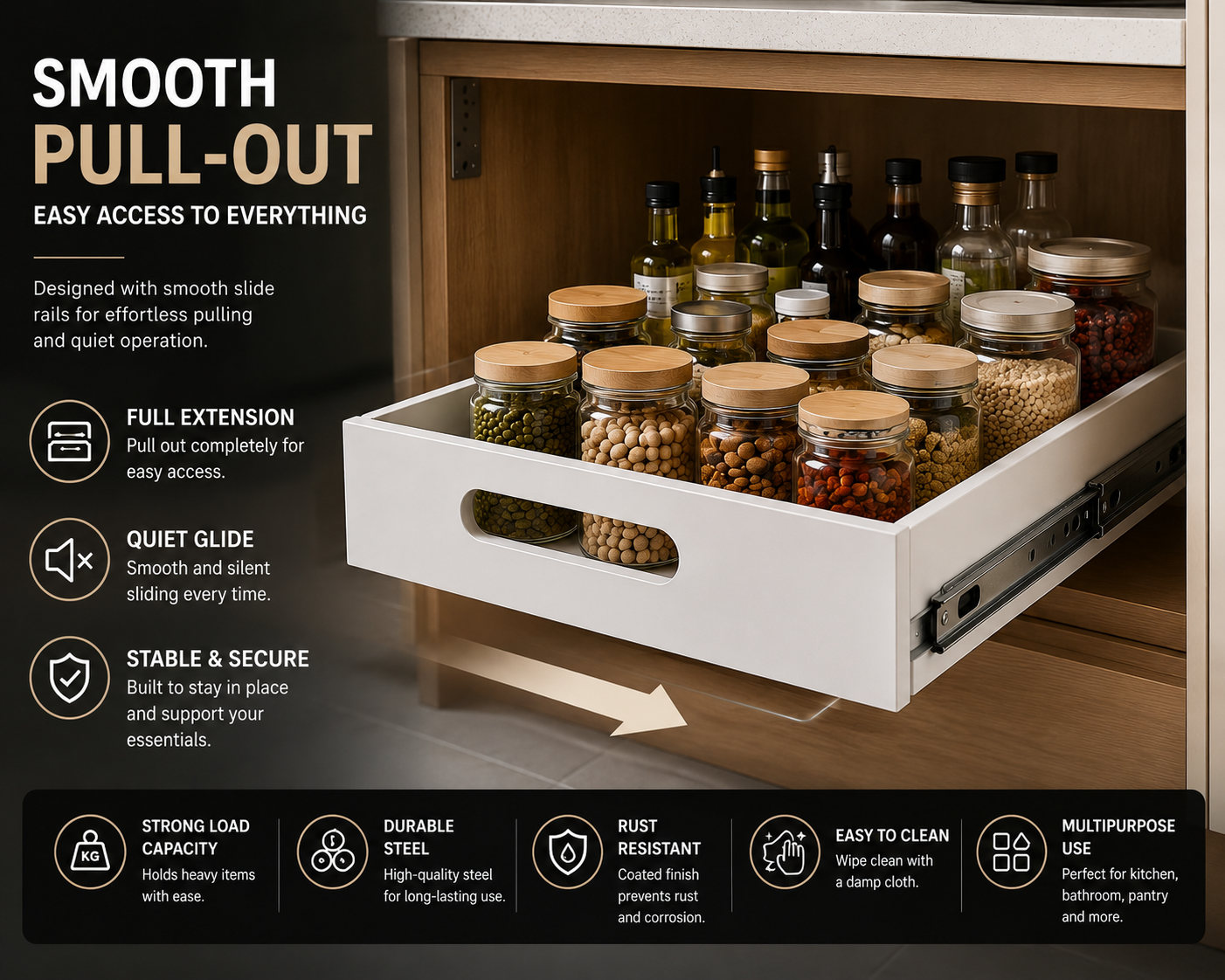 Pull-Out Cabinet Organizer Drawer – Sliding Kitchen & Pantry Storage | SAMBOVA