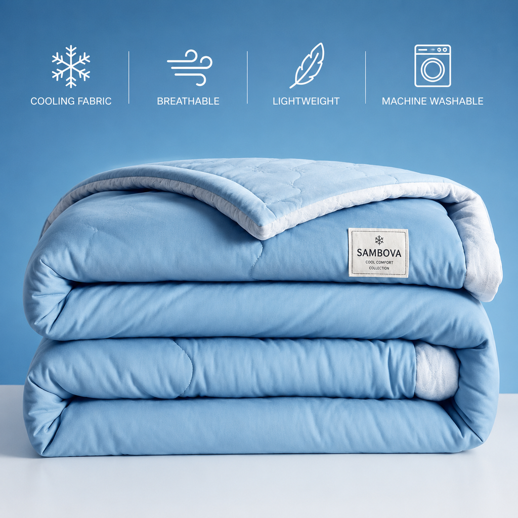 SAMBOVA™ Cooling Comfort Blanket – Breathable Lightweight Summer Blanket for Hot Sleepers