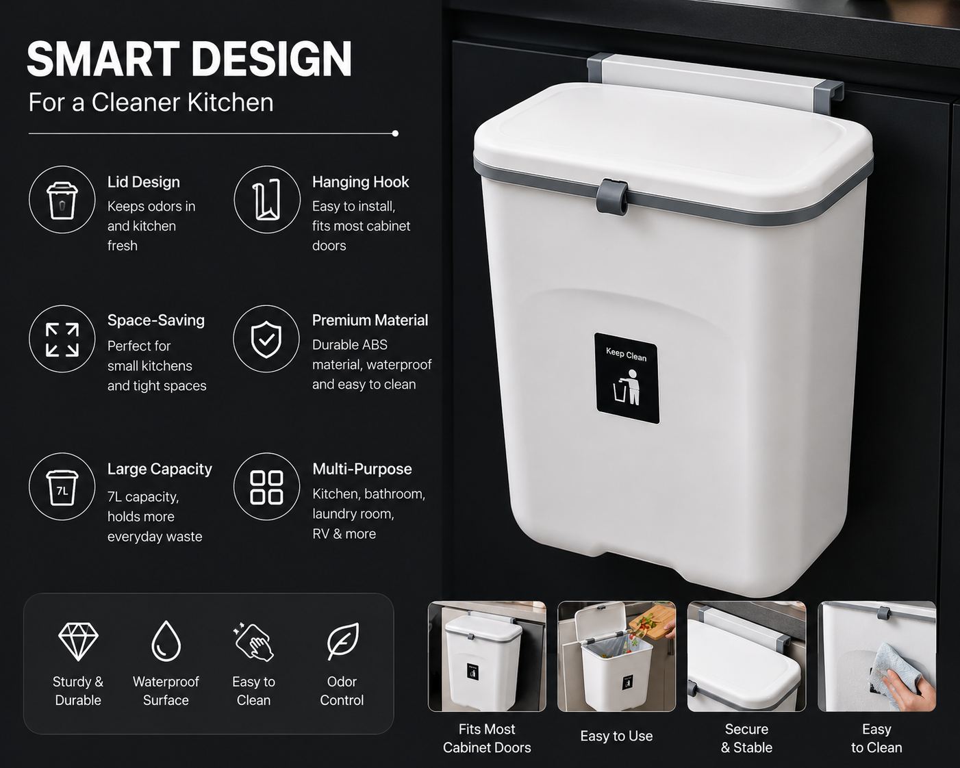 FlexBin™ Hanging Kitchen Trash Can with Lid | SAMBOVA