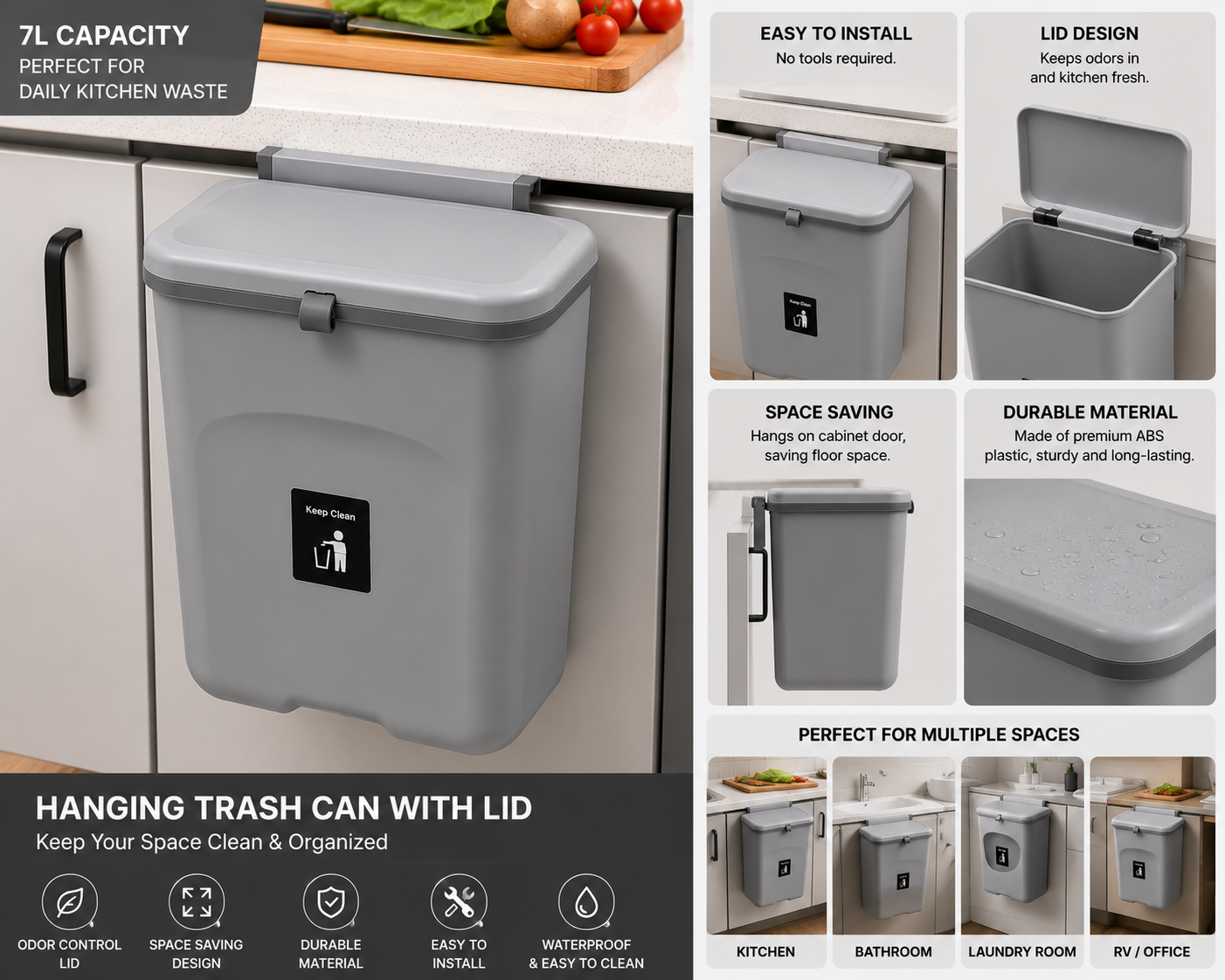 FlexBin™ Hanging Kitchen Trash Can with Lid | SAMBOVA