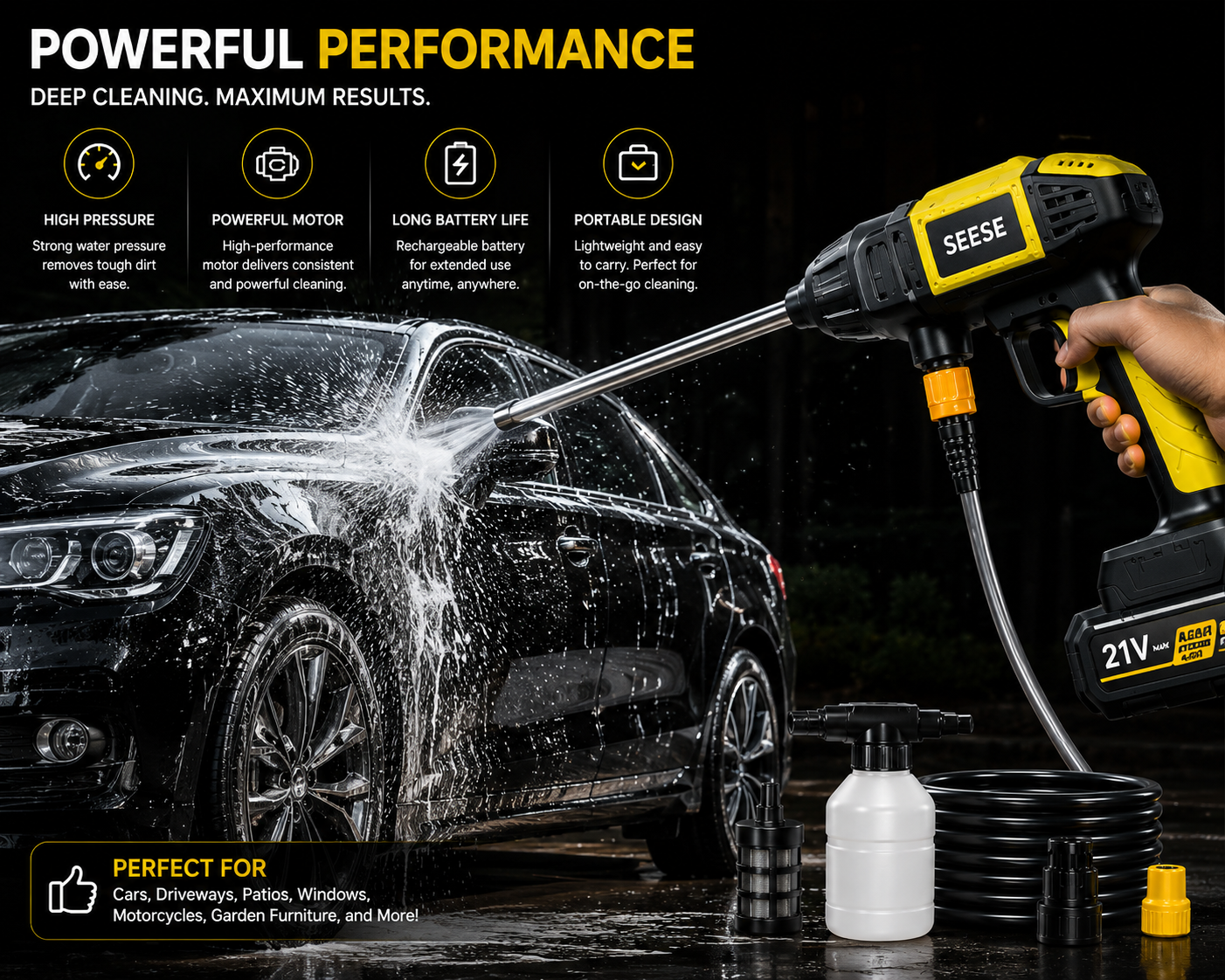 Cordless High-Pressure Washer Pro – Portable Rechargeable Power Cleaner | SAMBOVA