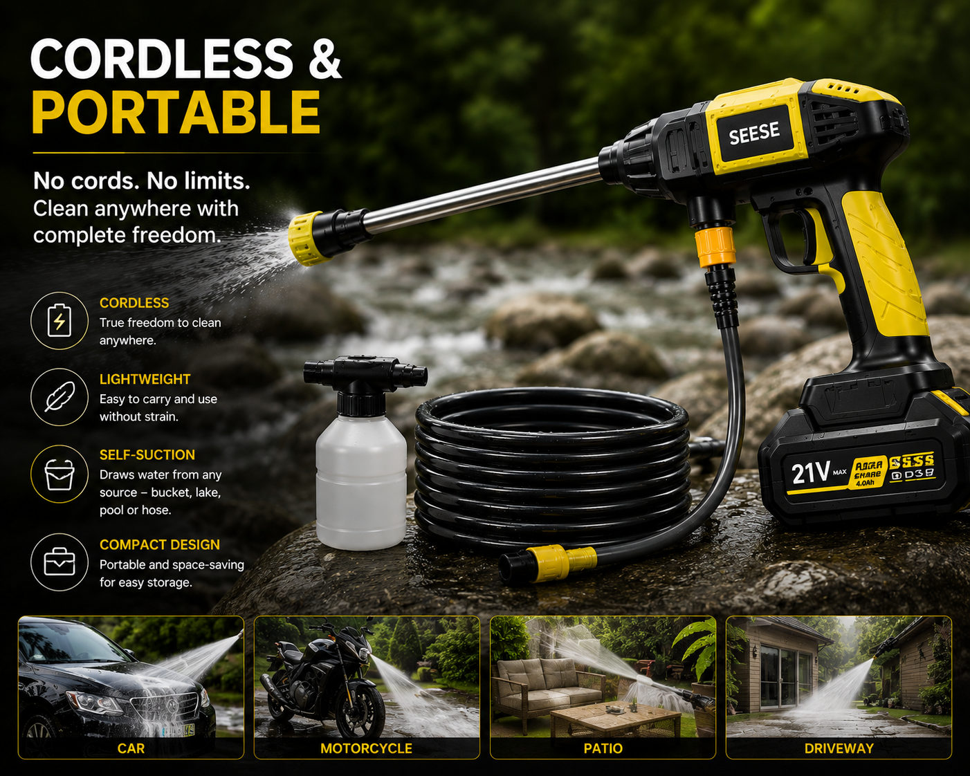 Cordless High-Pressure Washer Pro – Portable Rechargeable Power Cleaner | SAMBOVA