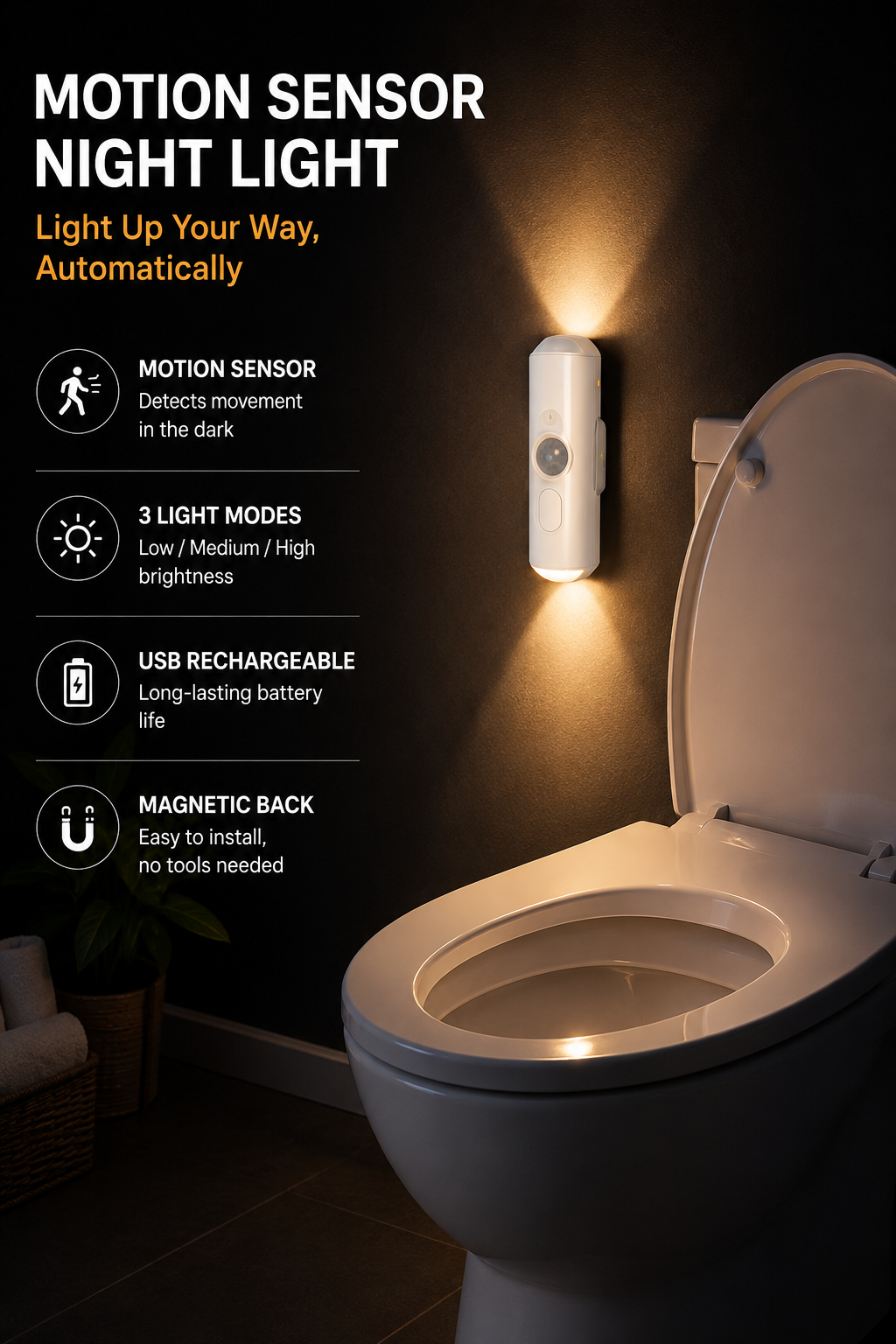 Rechargeable Motion Sensor LED Night Light – Magnetic Stick-On Wall Light | SAMBOVA